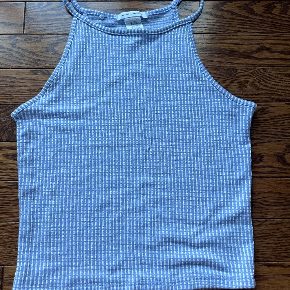 Caution To The Wind Blue and White Striped Tank Top